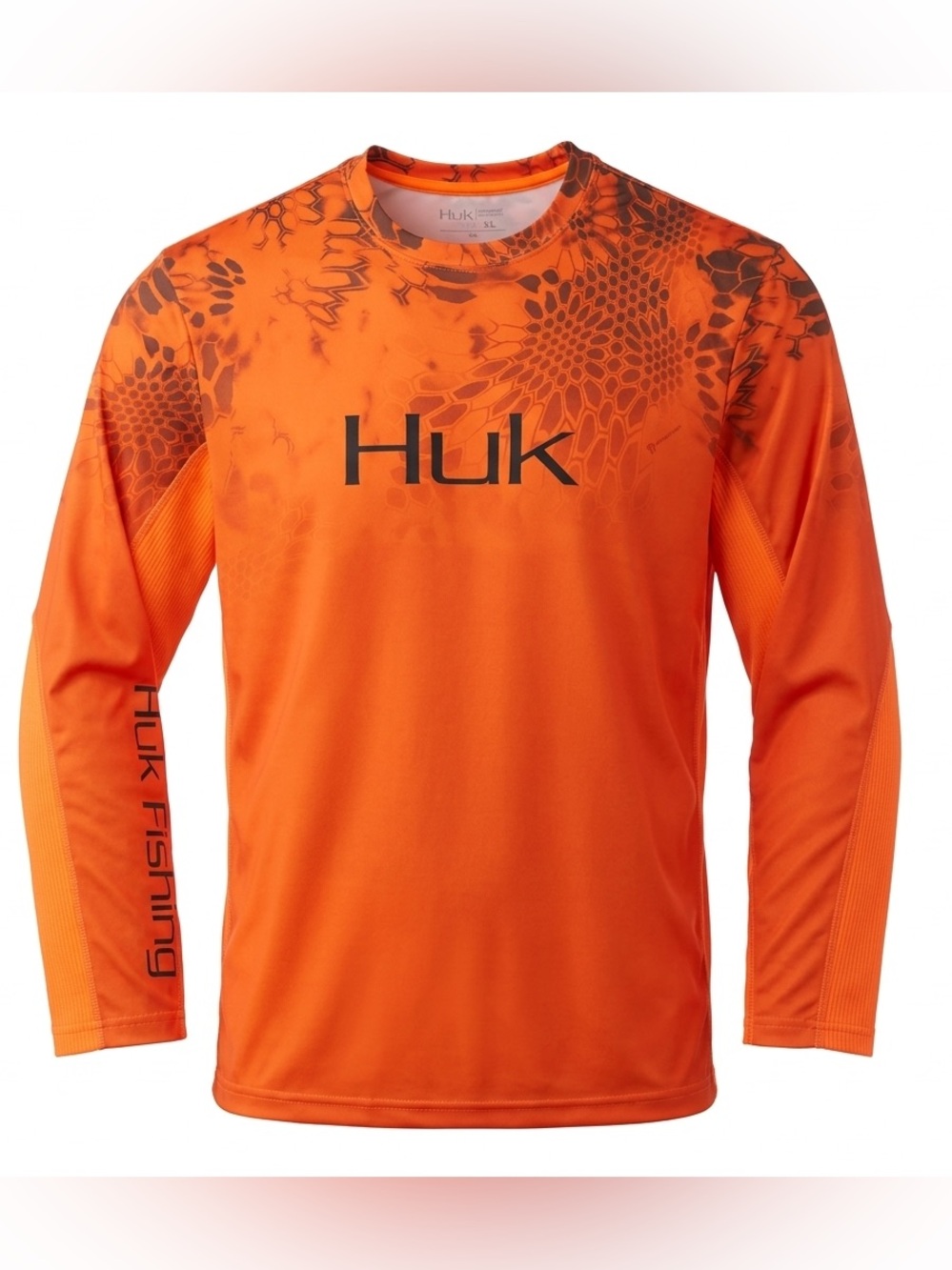Huk Fishing Shirt Mens XL Orange Kryptek Camo Long Sleeve Performance UV Hunt - Picture 2 of 14